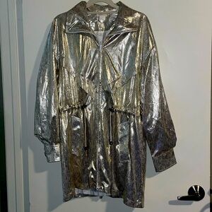 VTG Marshall Rousso White & Gold Drawstring Anorak Metallic Windbreaker XL